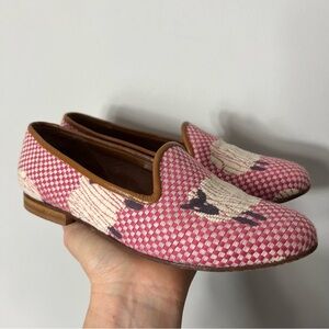 Zalo Needlepoint Loafers Slip On Shoes Flats Sheep Lamb Pink Size 6.5